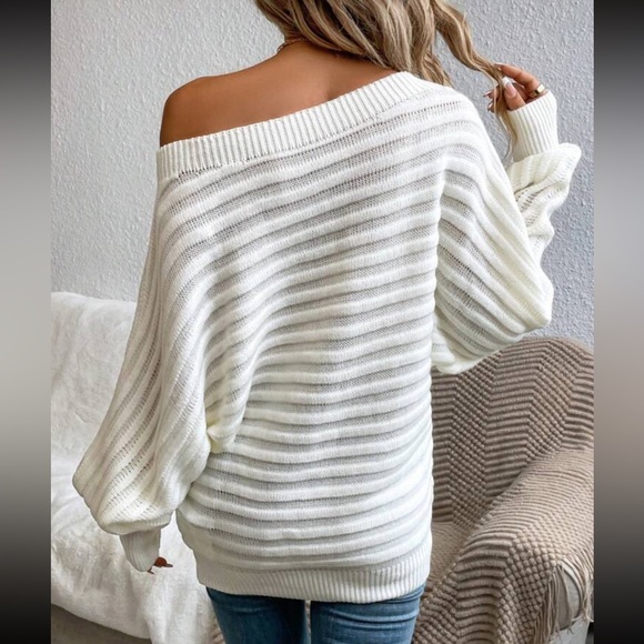 Boho cream off shoulder batwing sleeve sweater top - Picture 2 of 7